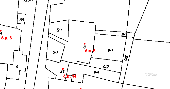 Horní Nezly 6, Liběšice na parcele st. 6 v KÚ Horní Nezly, Katastrální mapa
