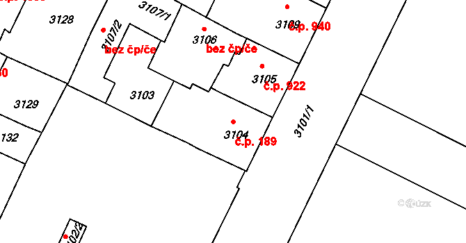 Předměstí 189, Litoměřice na parcele st. 3104 v KÚ Litoměřice, Katastrální mapa