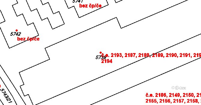 Kročehlavy 2187,2188,2189,2190,, Kladno na parcele st. 5739 v KÚ Kročehlavy, Katastrální mapa