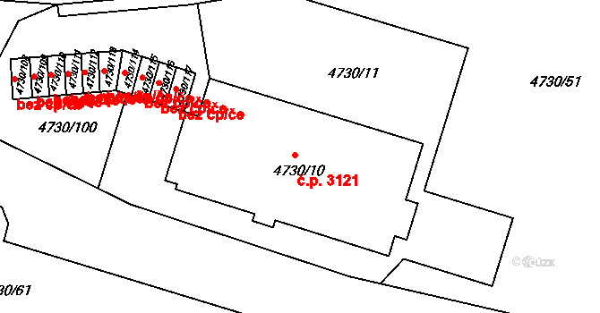 Teplice 3121 na parcele st. 4730/10 v KÚ Teplice, Katastrální mapa