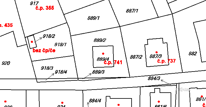 Bystřice nad Pernštejnem 741 na parcele st. 889/4 v KÚ Bystřice nad Pernštejnem, Katastrální mapa