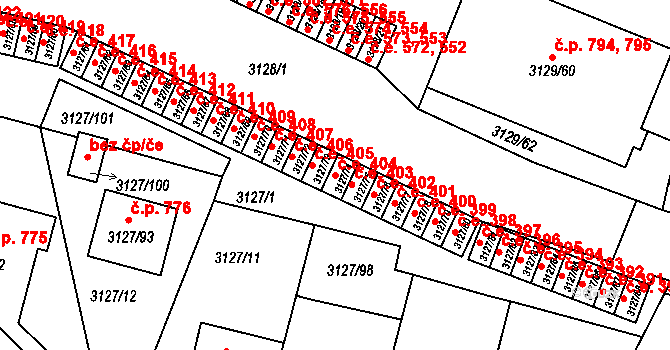 Bystřice nad Pernštejnem 404 na parcele st. 3127/74 v KÚ Bystřice nad Pernštejnem, Katastrální mapa