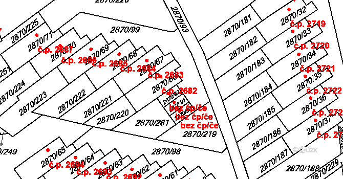 Teplice 39136604 na parcele st. 2870/92 v KÚ Teplice, Katastrální mapa