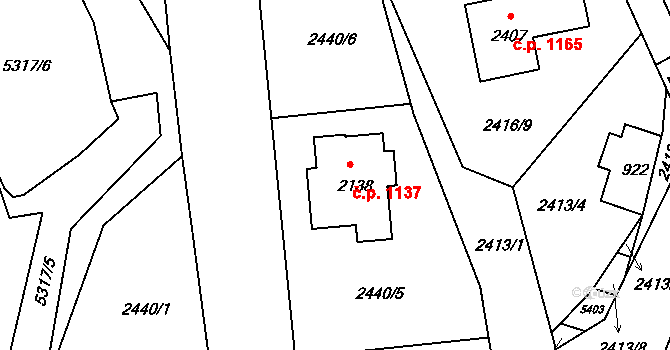 Vizovice 1137 na parcele st. 2138 v KÚ Vizovice, Katastrální mapa
