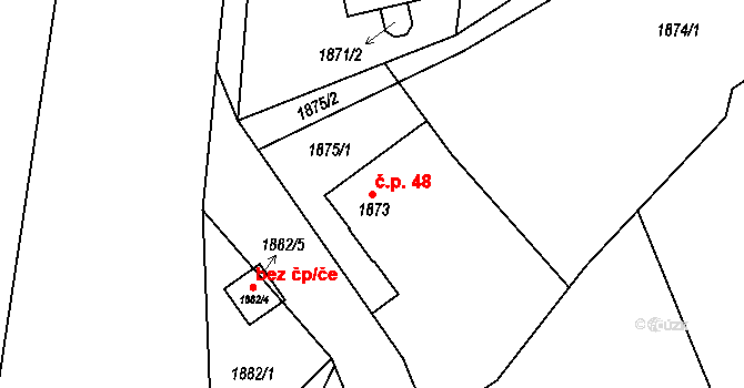 Březnice 48 na parcele st. 1873 v KÚ Březnice u Zlína, Katastrální mapa