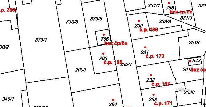 Louky 195, Zlín na parcele st. 263 v KÚ Louky nad Dřevnicí, Katastrální mapa