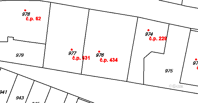 Želechovice nad Dřevnicí 434 na parcele st. 976 v KÚ Želechovice nad Dřevnicí, Katastrální mapa