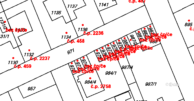 Kladno 44395604 na parcele st. 975 v KÚ Kročehlavy, Katastrální mapa