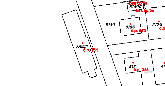Bolatice 131 na parcele st. 2755/2 v KÚ Bolatice, Katastrální mapa
