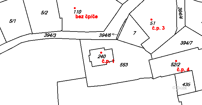 Borek 1, Rokycany na parcele st. 240 v KÚ Borek u Rokycan, Katastrální mapa