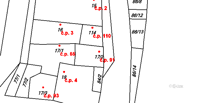 Putim 91 na parcele st. 17/2 v KÚ Putim, Katastrální mapa