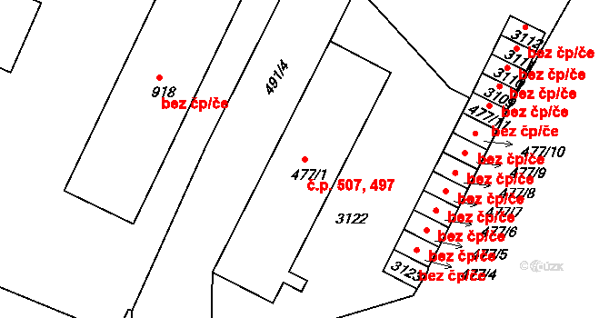 Milevsko 497,507 na parcele st. 477/1 v KÚ Milevsko, Katastrální mapa