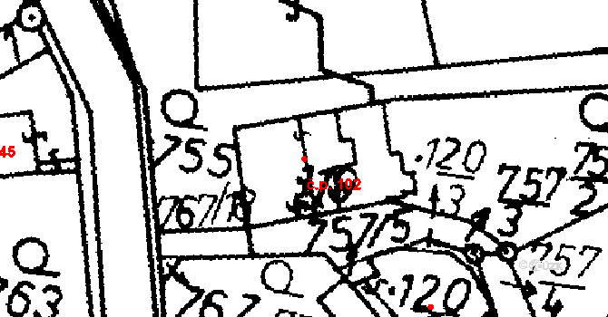 Bernartice 102 na parcele st. 119 v KÚ Bernartice u Milevska, Katastrální mapa