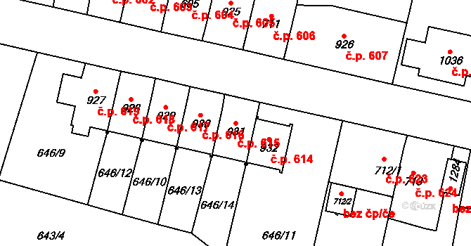 Králíky 615 na parcele st. 931 v KÚ Králíky, Katastrální mapa