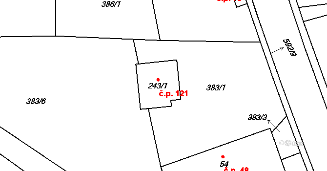 Hrušová 121 na parcele st. 383/1 v KÚ Hrušová, Katastrální mapa