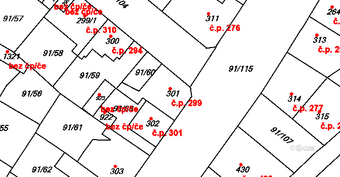 Mikovice 299, Kralupy nad Vltavou na parcele st. 301 v KÚ Mikovice u Kralup nad Vltavou, Katastrální mapa