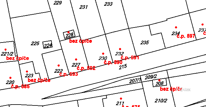 Libčice nad Vltavou 590 na parcele st. 230 v KÚ Chýnov, Katastrální mapa