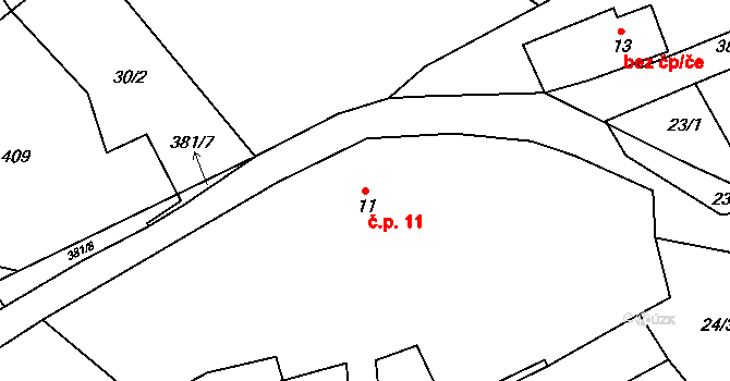 Těšetiny 11, Mochtín na parcele st. 11 v KÚ Těšetiny, Katastrální mapa