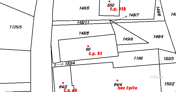 Velká Ves 51, Broumov na parcele st. 66 v KÚ Velká Ves u Broumova, Katastrální mapa