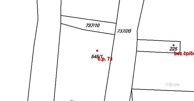 Olivětín 71, Broumov na parcele st. 545/1 v KÚ Broumov, Katastrální mapa
