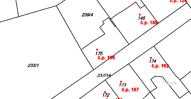 Trnová 166 na parcele st. 175 v KÚ Trnová u Plzně, Katastrální mapa