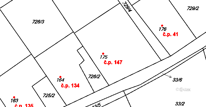 Hrabová 147 na parcele st. 175 v KÚ Hrabová u Dubicka, Katastrální mapa