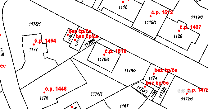 Zábřeh 1510 na parcele st. 1176/4 v KÚ Zábřeh na Moravě, Katastrální mapa