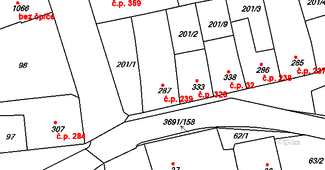 Žirovnice 239 na parcele st. 287 v KÚ Žirovnice, Katastrální mapa