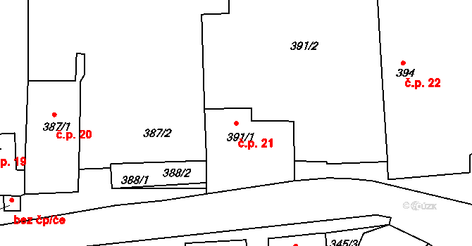 Blov 21, Vilémov na parcele st. 391/1 v KÚ Vinaře u Kadaně, Katastrální mapa