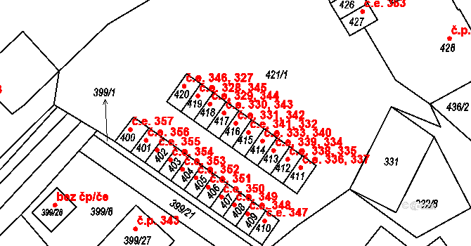 Povrly 342 na parcele st. 416 v KÚ Povrly, Katastrální mapa