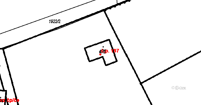 Vlčková 197 na parcele st. 489 v KÚ Vlčková, Katastrální mapa