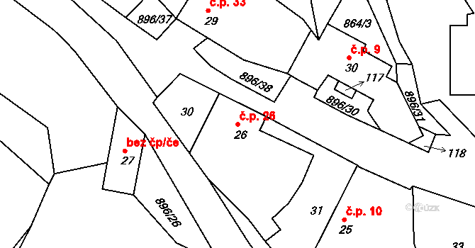 Vadín 26, Okrouhlice na parcele st. 26 v KÚ Vadín, Katastrální mapa