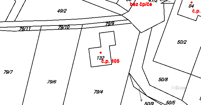 Petráveč 105 na parcele st. 132 v KÚ Petráveč, Katastrální mapa