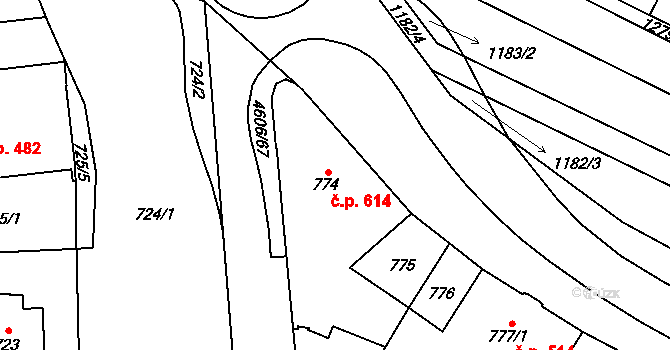 Chotěboř 614 na parcele st. 774 v KÚ Chotěboř, Katastrální mapa