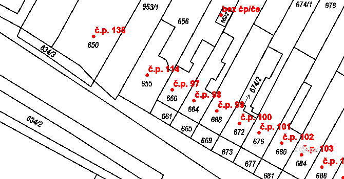 Rychlov 97, Bystřice pod Hostýnem na parcele st. 660 v KÚ Rychlov u Bystřice pod Hostýnem, Katastrální mapa