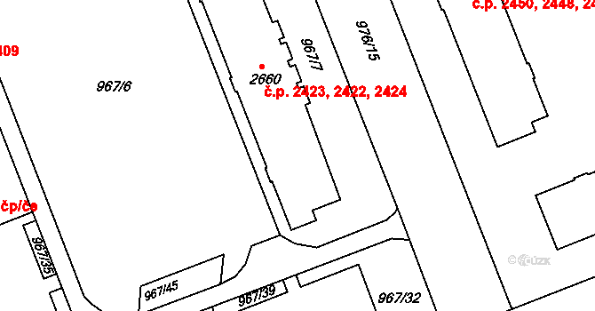 Kroměříž 2422,2423,2424 na parcele st. 2660 v KÚ Kroměříž, Katastrální mapa