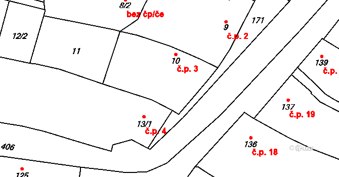 Lutotín 3, Bílovice-Lutotín na parcele st. 10 v KÚ Lutotín, Katastrální mapa