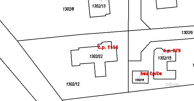 Hrabová 1114, Ostrava na parcele st. 1302/22 v KÚ Hrabová, Katastrální mapa