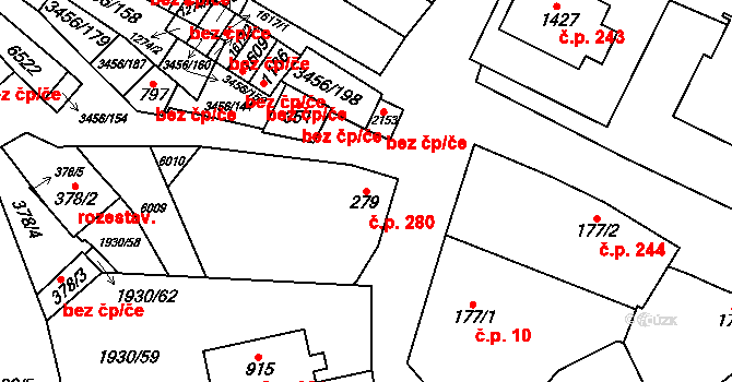 Hrušovany nad Jevišovkou 280 na parcele st. 279 v KÚ Hrušovany nad Jevišovkou, Katastrální mapa