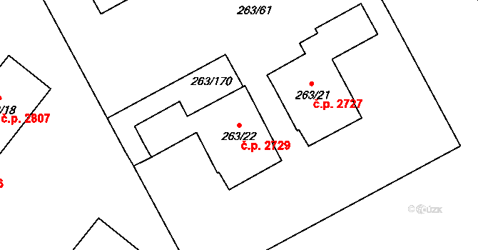Znojmo 2729 na parcele st. 263/22 v KÚ Znojmo-Louka, Katastrální mapa