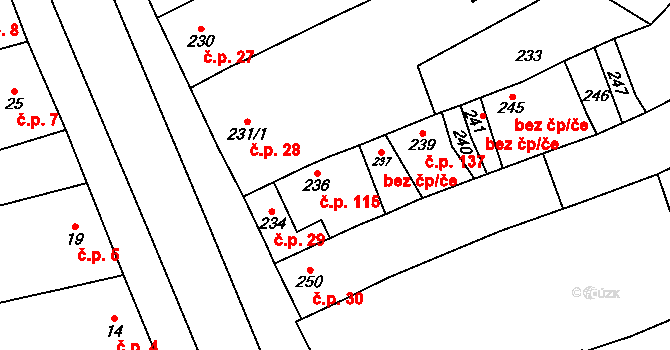 Uhřičice 115 na parcele st. 236 v KÚ Uhřičice, Katastrální mapa