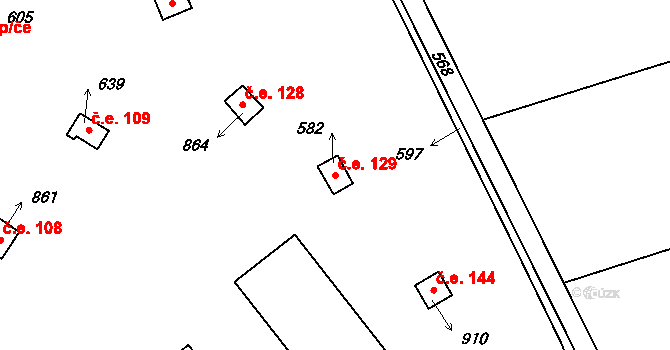 Přerov II-Předmostí 129, Přerov na parcele st. 582 v KÚ Předmostí, Katastrální mapa