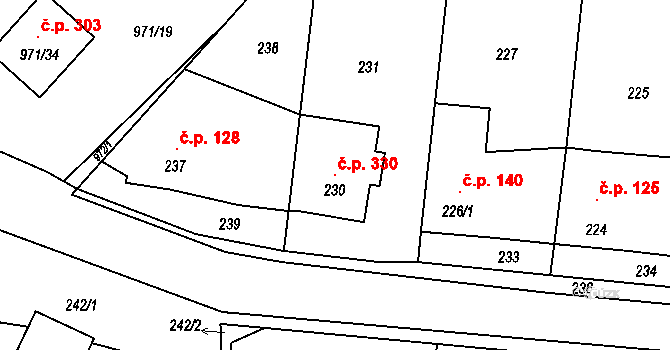 Netvořice 330 na parcele st. 230 v KÚ Netvořice, Katastrální mapa