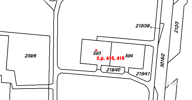 Toužim 415,416 na parcele st. 594 v KÚ Toužim, Katastrální mapa