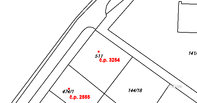 Jihlava 3254 na parcele st. 511 v KÚ Bedřichov u Jihlavy, Katastrální mapa