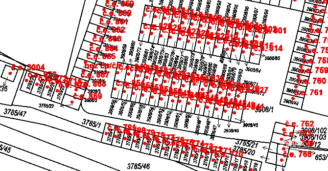 Jihlava 835 na parcele st. 3908/64 v KÚ Jihlava, Katastrální mapa