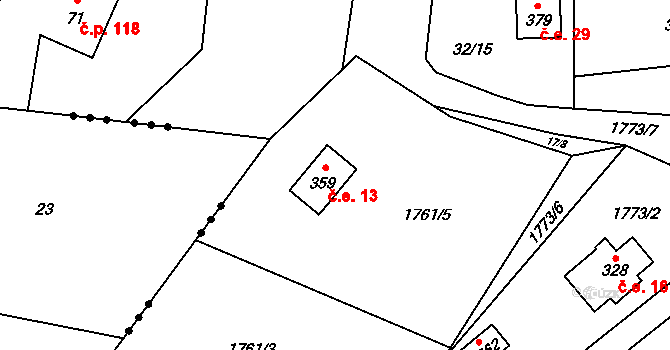 Guty 13, Třinec na parcele st. 359 v KÚ Guty, Katastrální mapa