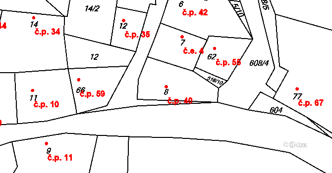 Páleček 40, Klobuky na parcele st. 8 v KÚ Páleček, Katastrální mapa