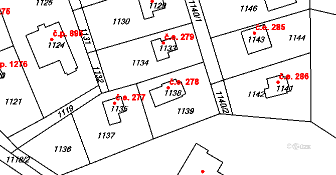 Mníšek pod Brdy 278 na parcele st. 1138 v KÚ Mníšek pod Brdy, Katastrální mapa