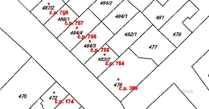 Lužice 754 na parcele st. 482/2 v KÚ Lužice u Hodonína, Katastrální mapa